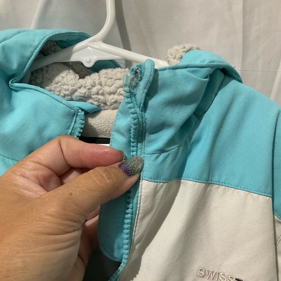 Swiss Tech Girls Winter Coat Double Zipper Size 4/5 XS/XCH Blue/White/Green - Picture 16 of 16